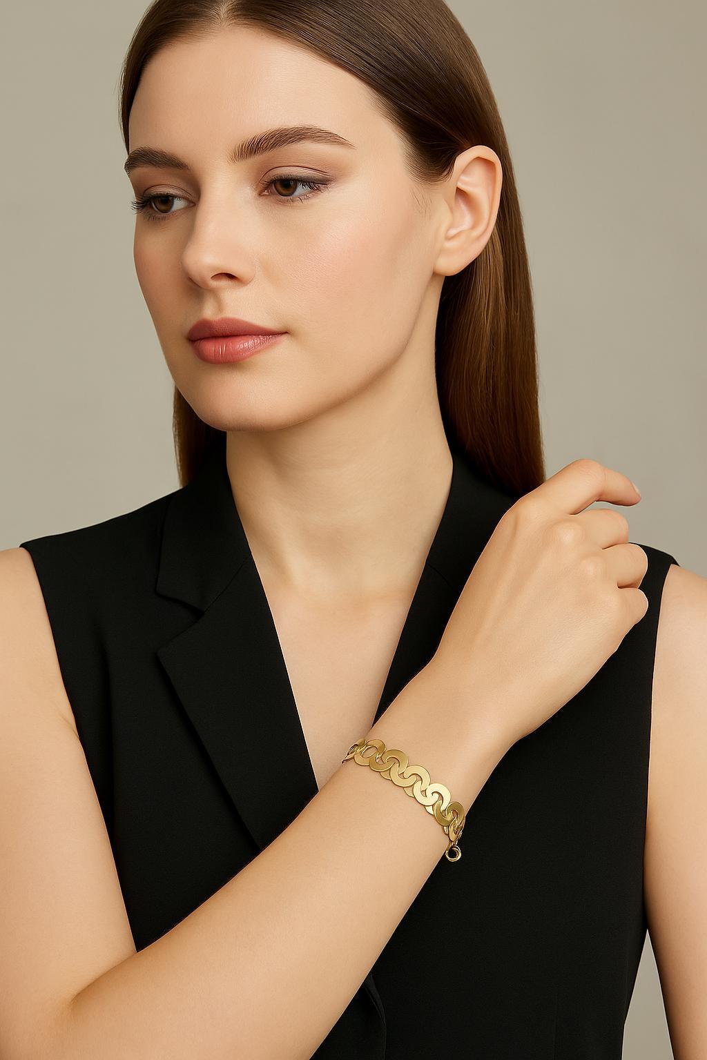 Bracelet Vintage à larges maillons circulaires en or jaune 14k en vente 5