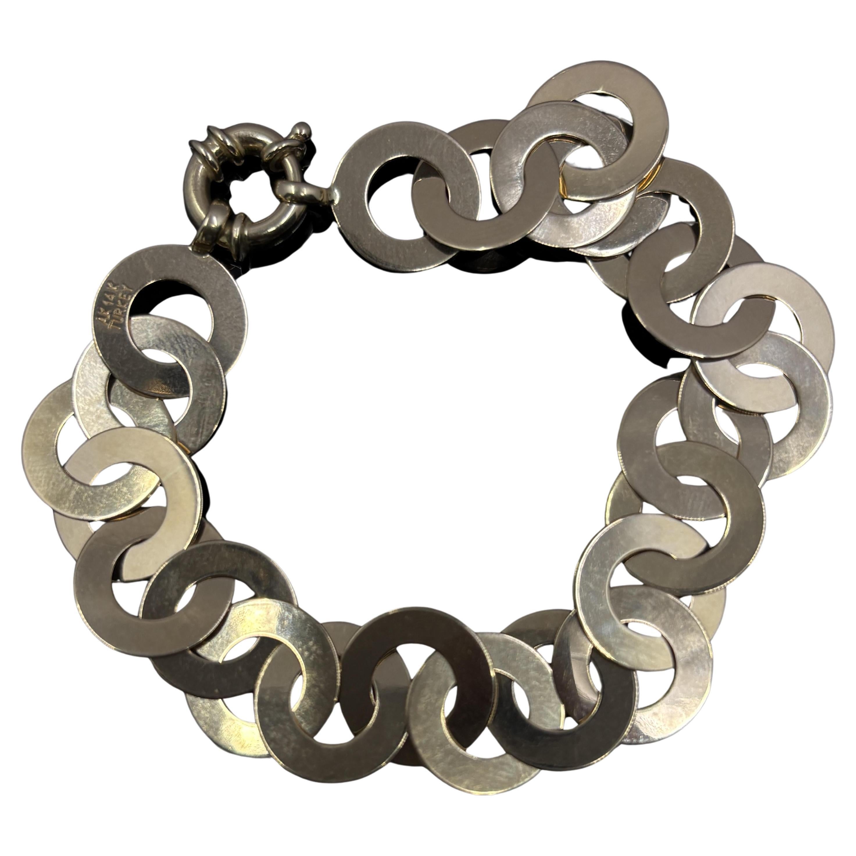 Bracelet Vintage à larges maillons circulaires en or jaune 14k en vente