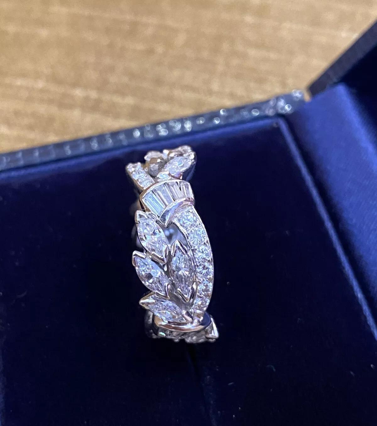 Marquise Cut Vintage Wide Diamond Eternity Band 3.00 carat total weight in Platinum Size 6.25 For Sale