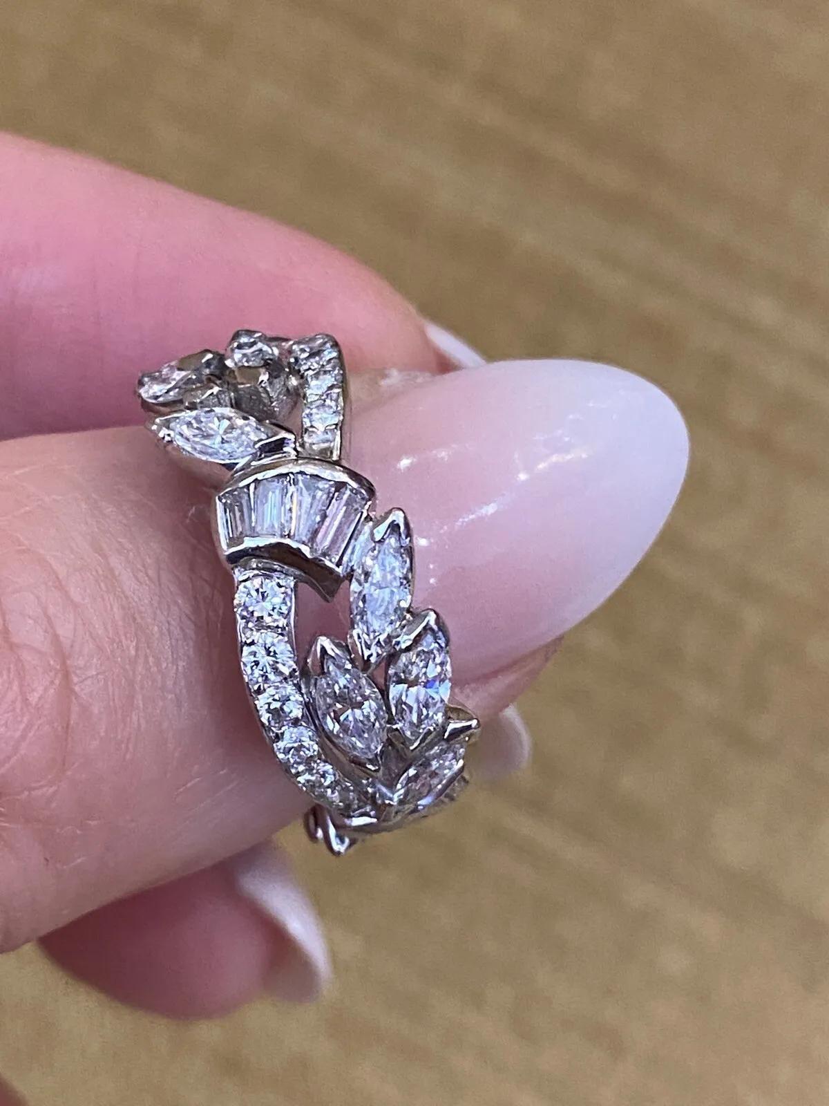 Women's Vintage Wide Diamond Eternity Band 3.00 carat total weight in Platinum Size 6.25 For Sale