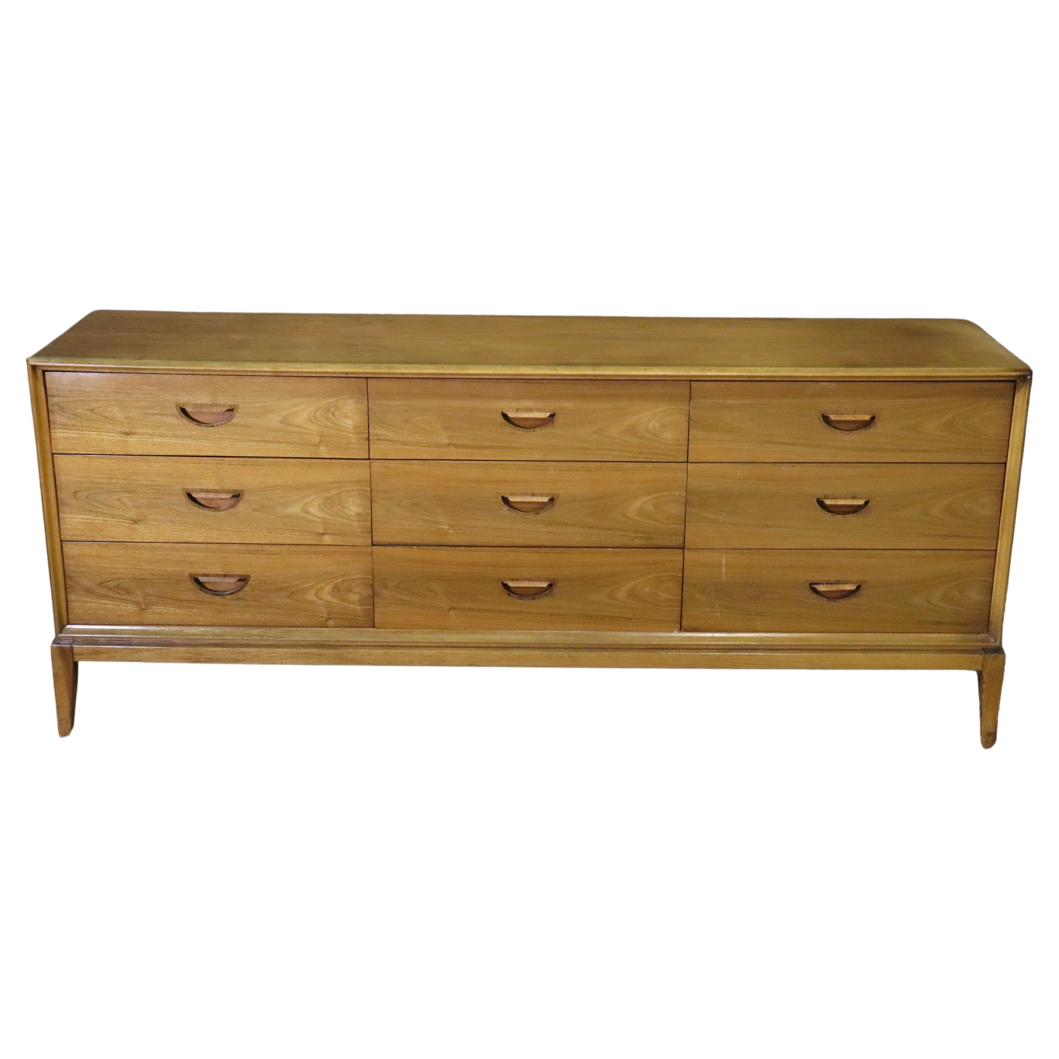 Vintage Wide Dresser w/ Inset Rosewood Handles For Sale