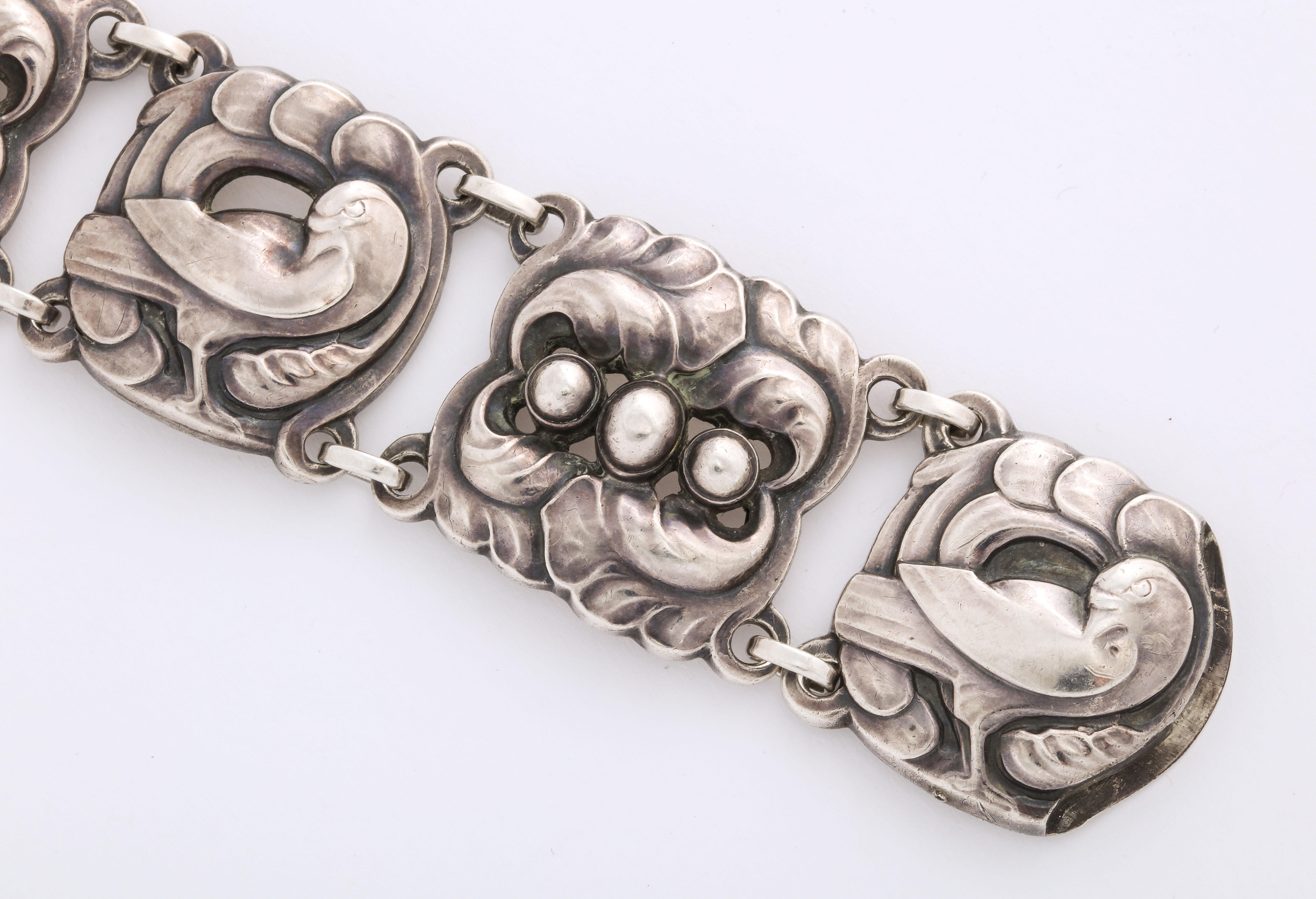 Art Deco Vintage Wide Georg Jensen Bird Silver Bracelet