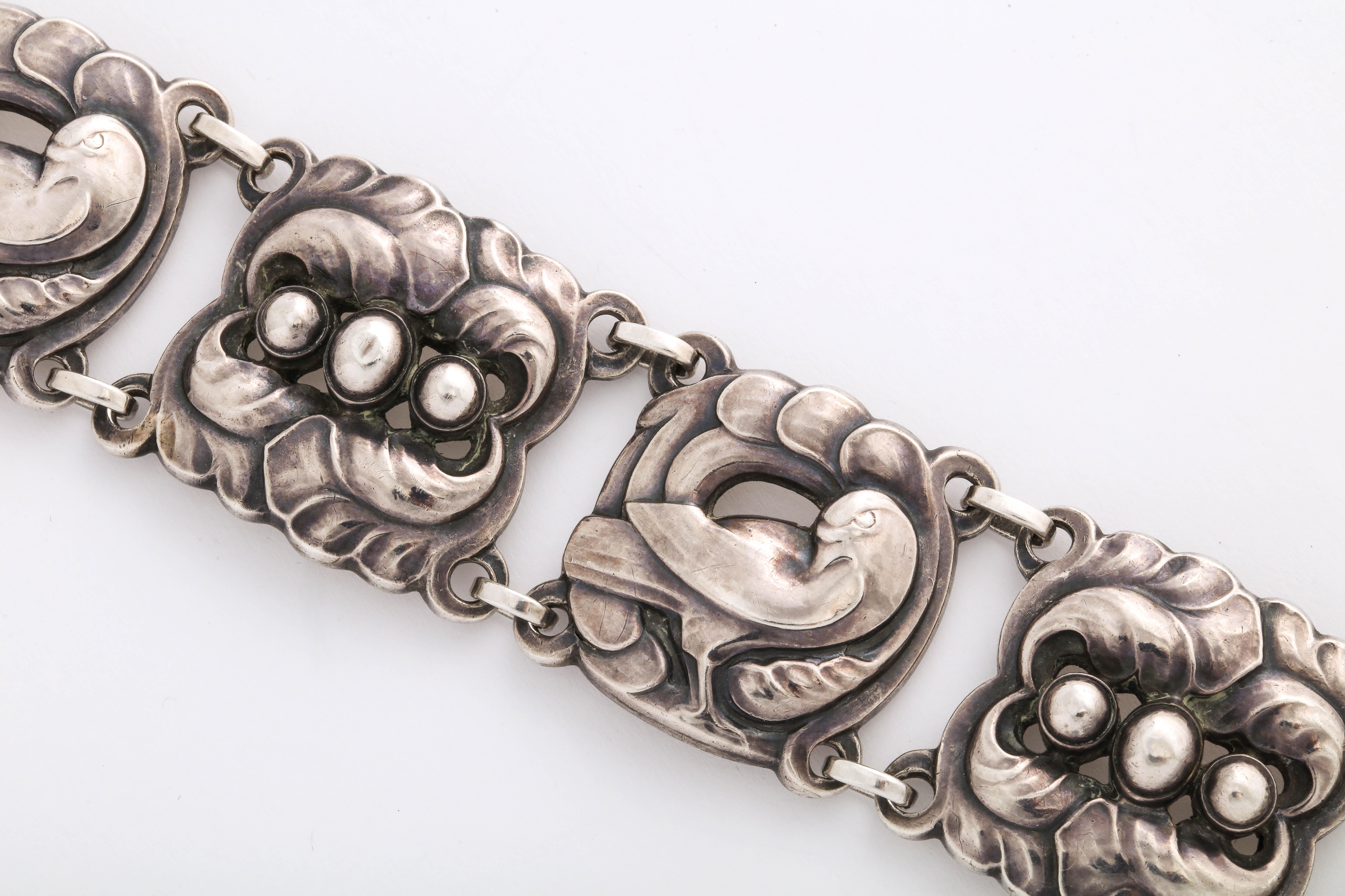 Women's or Men's Vintage Wide Georg Jensen Bird Silver Bracelet