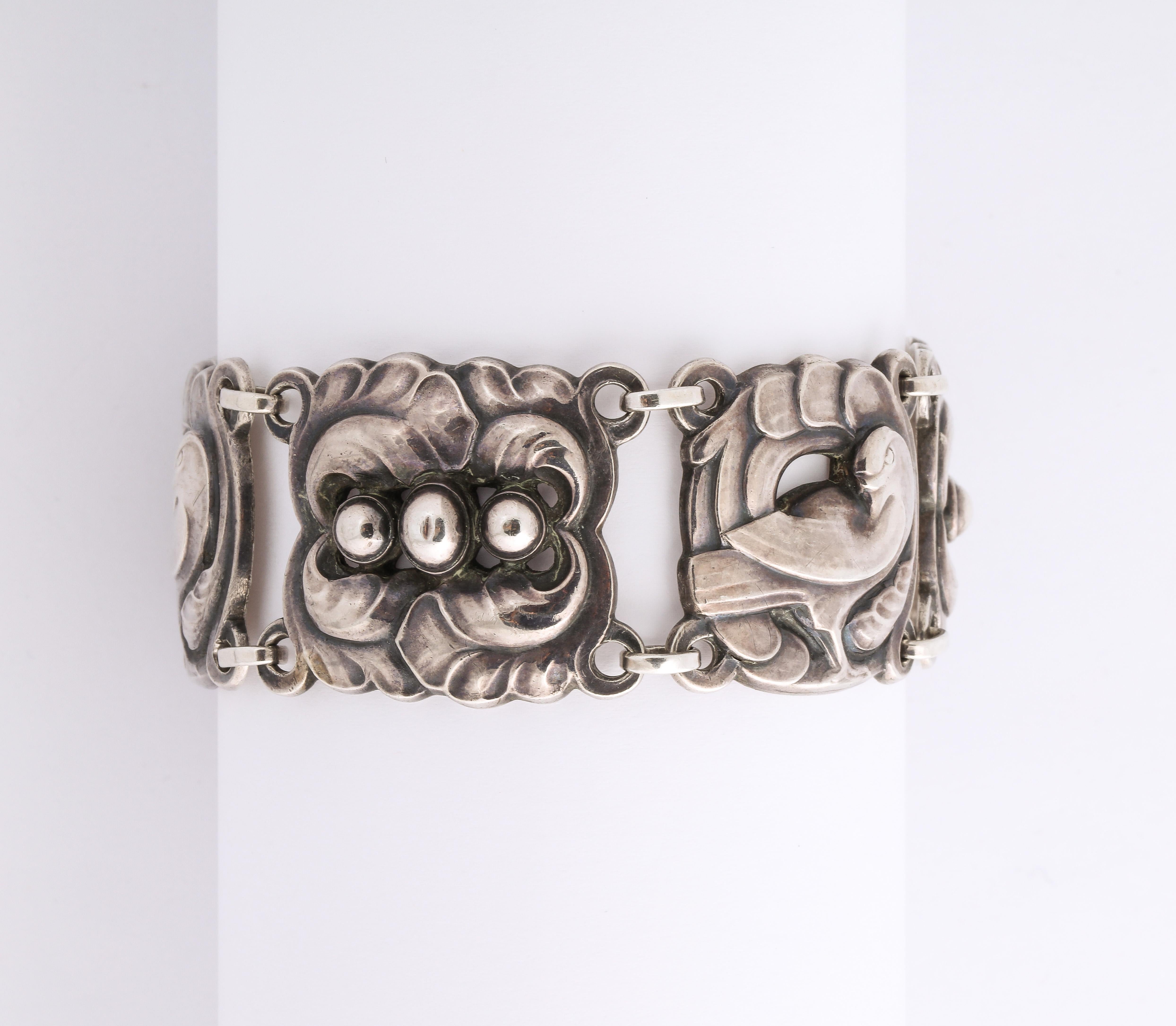 Vintage Wide Georg Jensen Bird Silver Bracelet 3