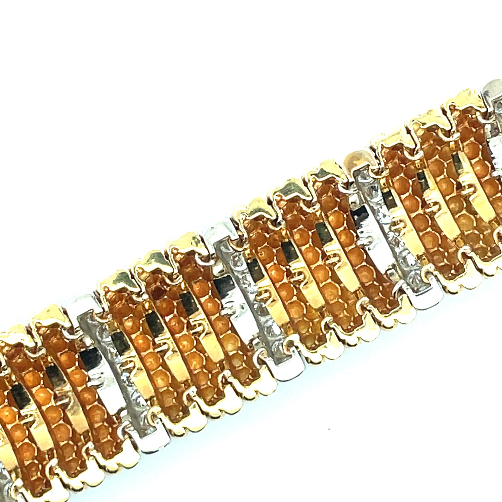 Breites Goldperlen- und Diamantarmband aus Gelb- und Weißgold Damen im Angebot