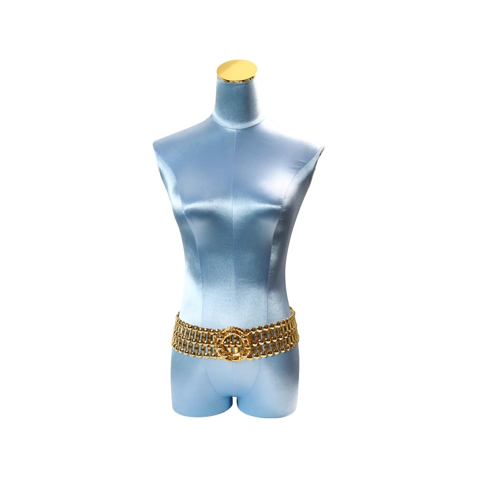 Ceinture Vintage à larges maillons dorés avec boucle ronde. La boucle est rigide, mais les maillons sont mobiles. 32