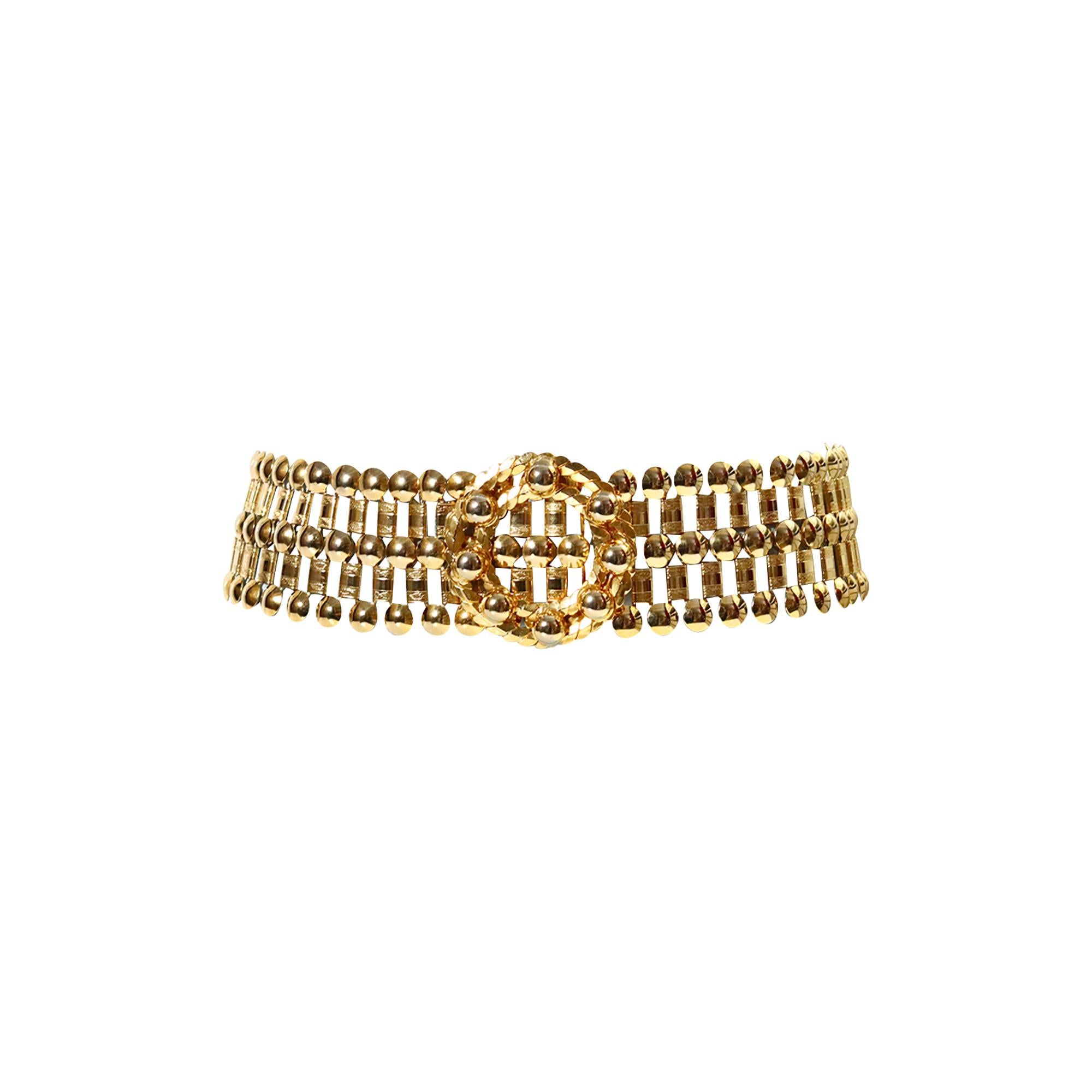 Vintage Wide Gold Tone Link Belt With Round Buckle en vente 1