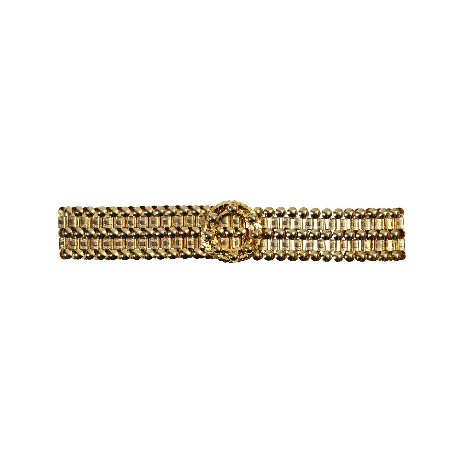 Vintage Wide Gold Tone Link Belt With Round Buckle For Sale 2