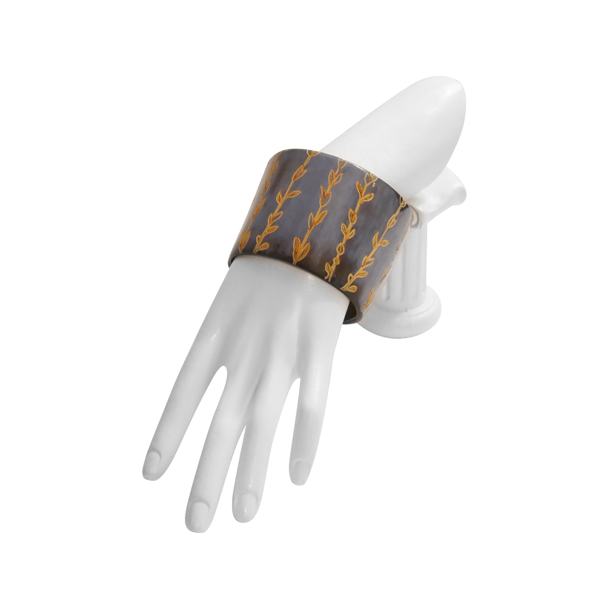 Women's Vintage Wide Grey Resin  With Copper Design Cuff Circa 1990s For Sale