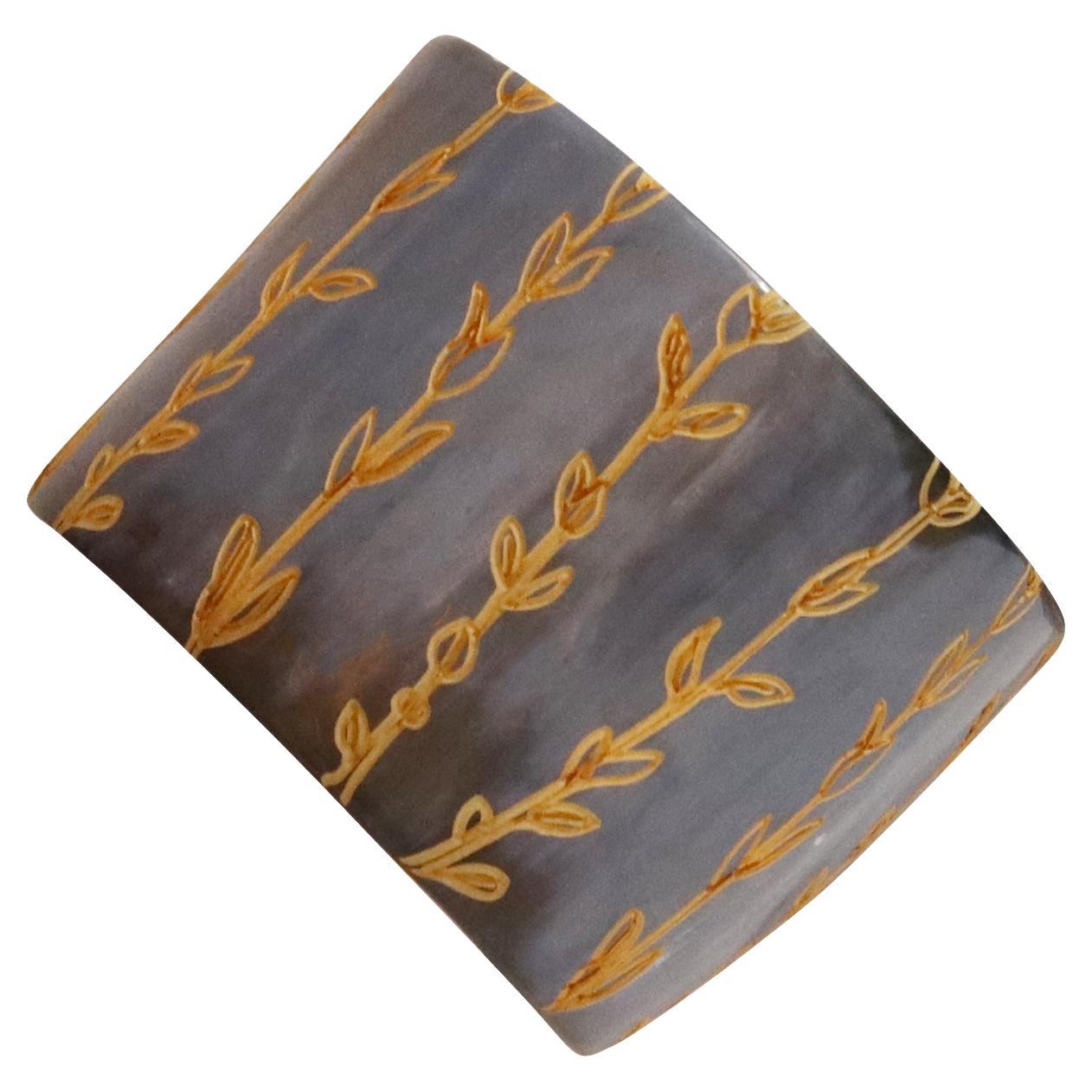 Vintage Wide Grey Resin  With Copper Design Cuff Circa 1990s For Sale