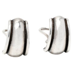 Vintage Wide J Hoop Earrings, Sterling Silver, Tapered Shrimp