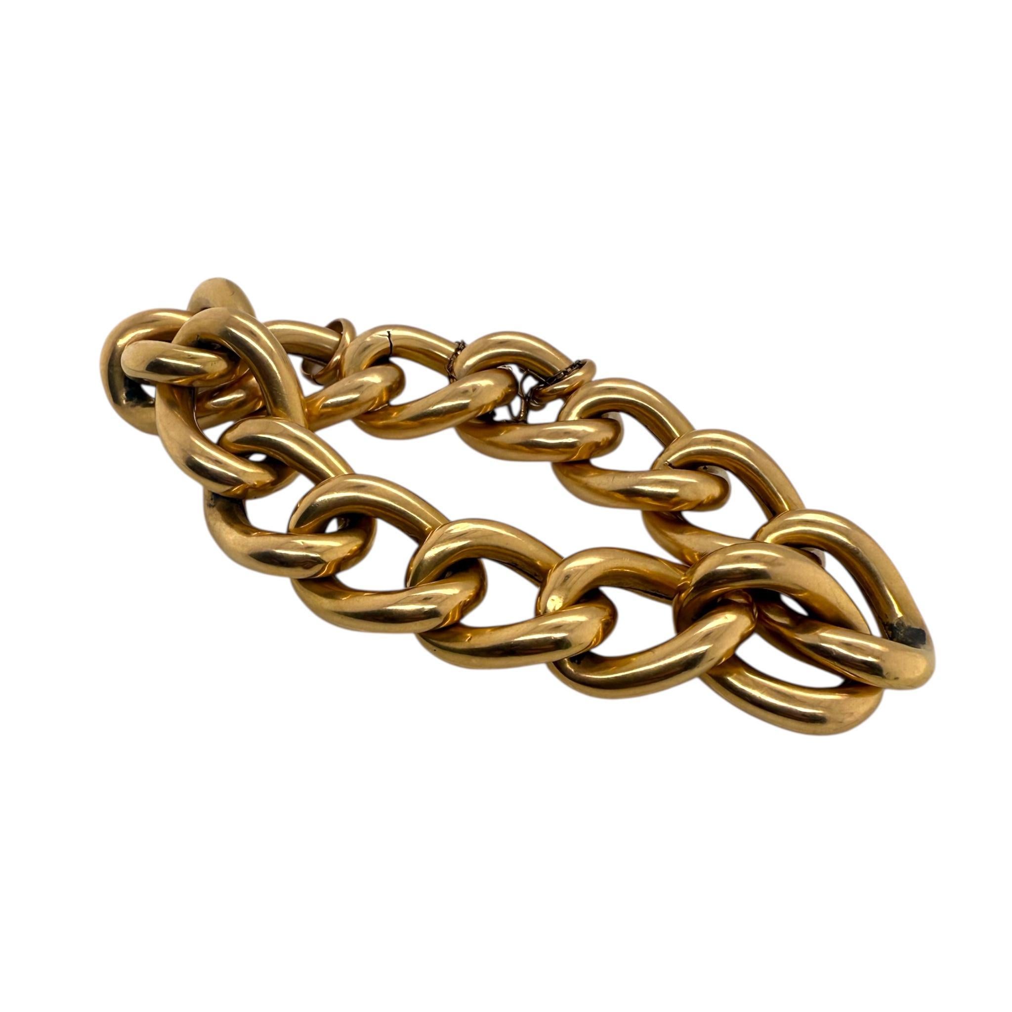 Bracelet Vintage à larges maillons en or jaune 18K Pour femmes en vente