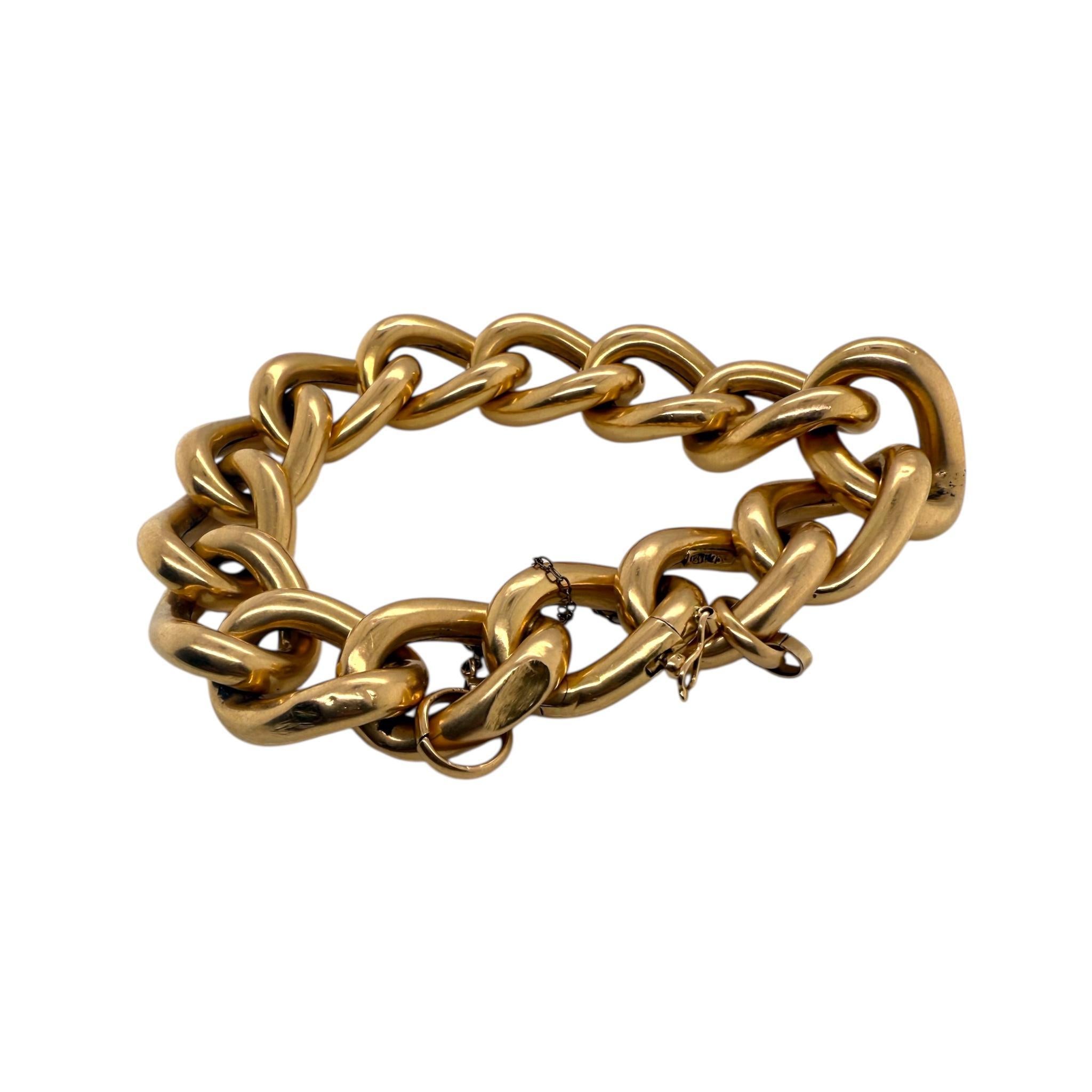 Bracelet Vintage à larges maillons en or jaune 18K en vente 2