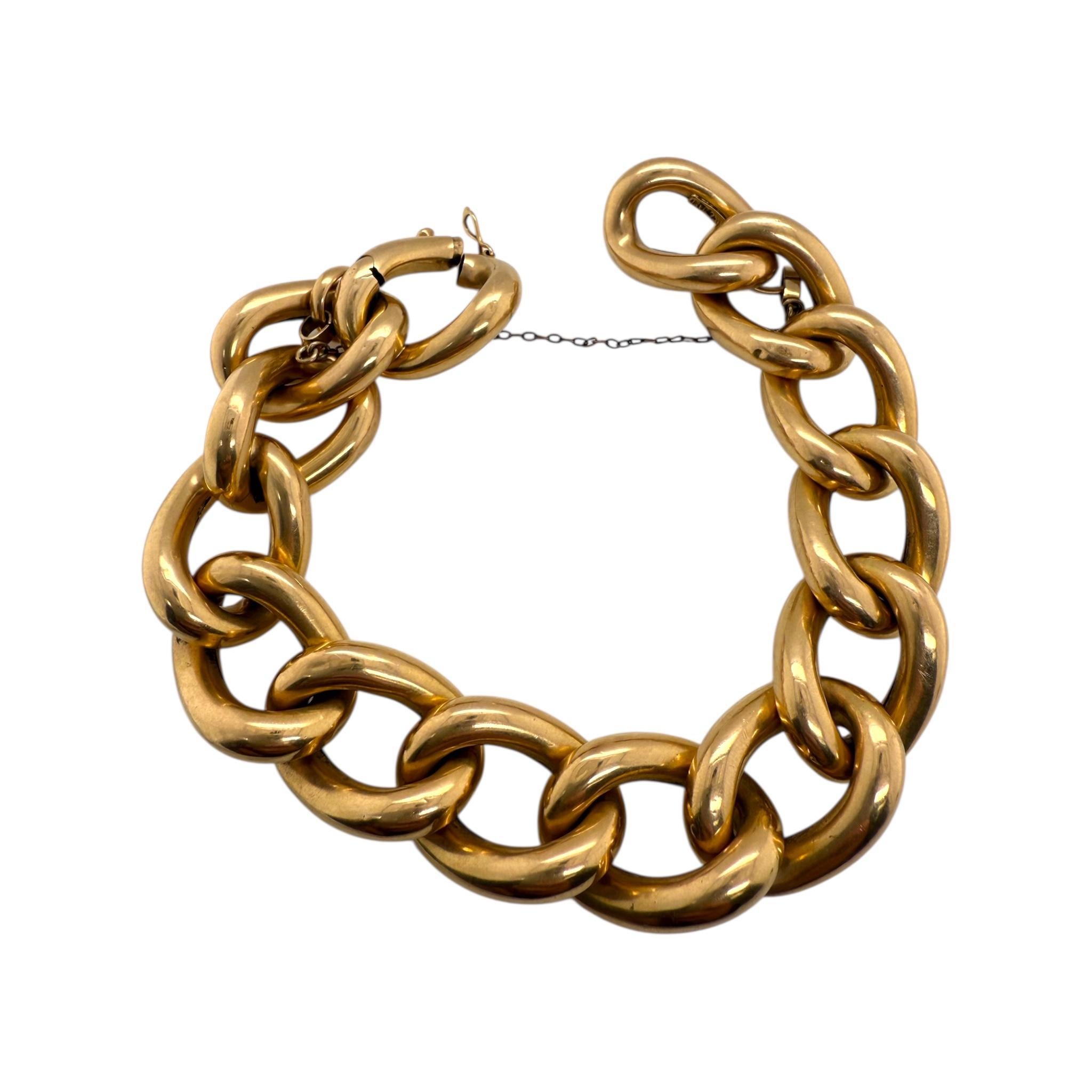 Bracelet Vintage à larges maillons en or jaune 18K en vente 3