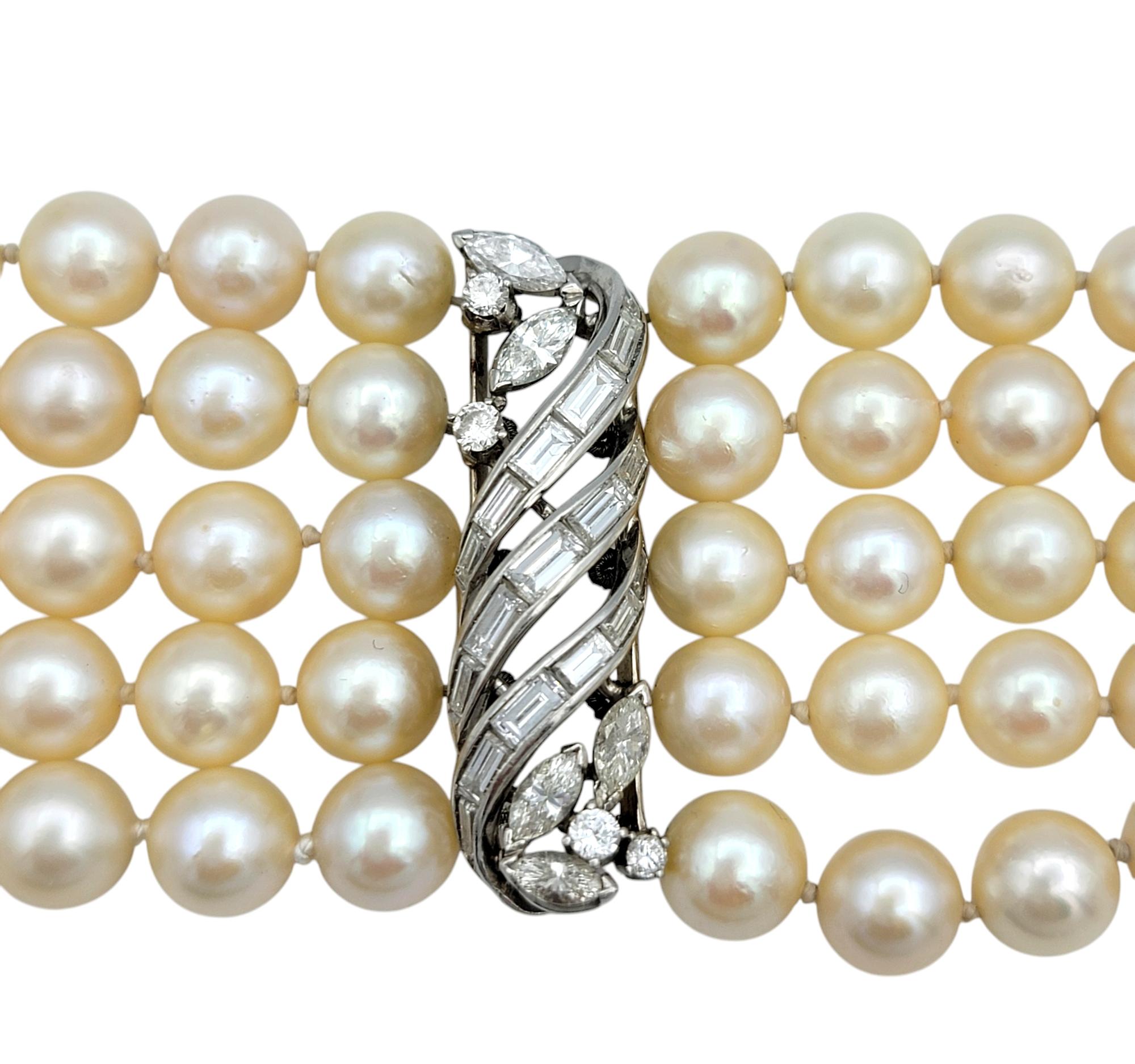 Bracciale vintage con perle coltivate e diamanti a più fili in platino In condizioni buone in vendita a Scottsdale, AZ