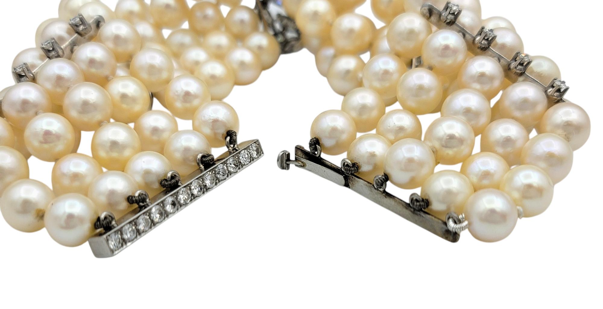 Bracciale vintage con perle coltivate e diamanti a più fili in platino in vendita 2