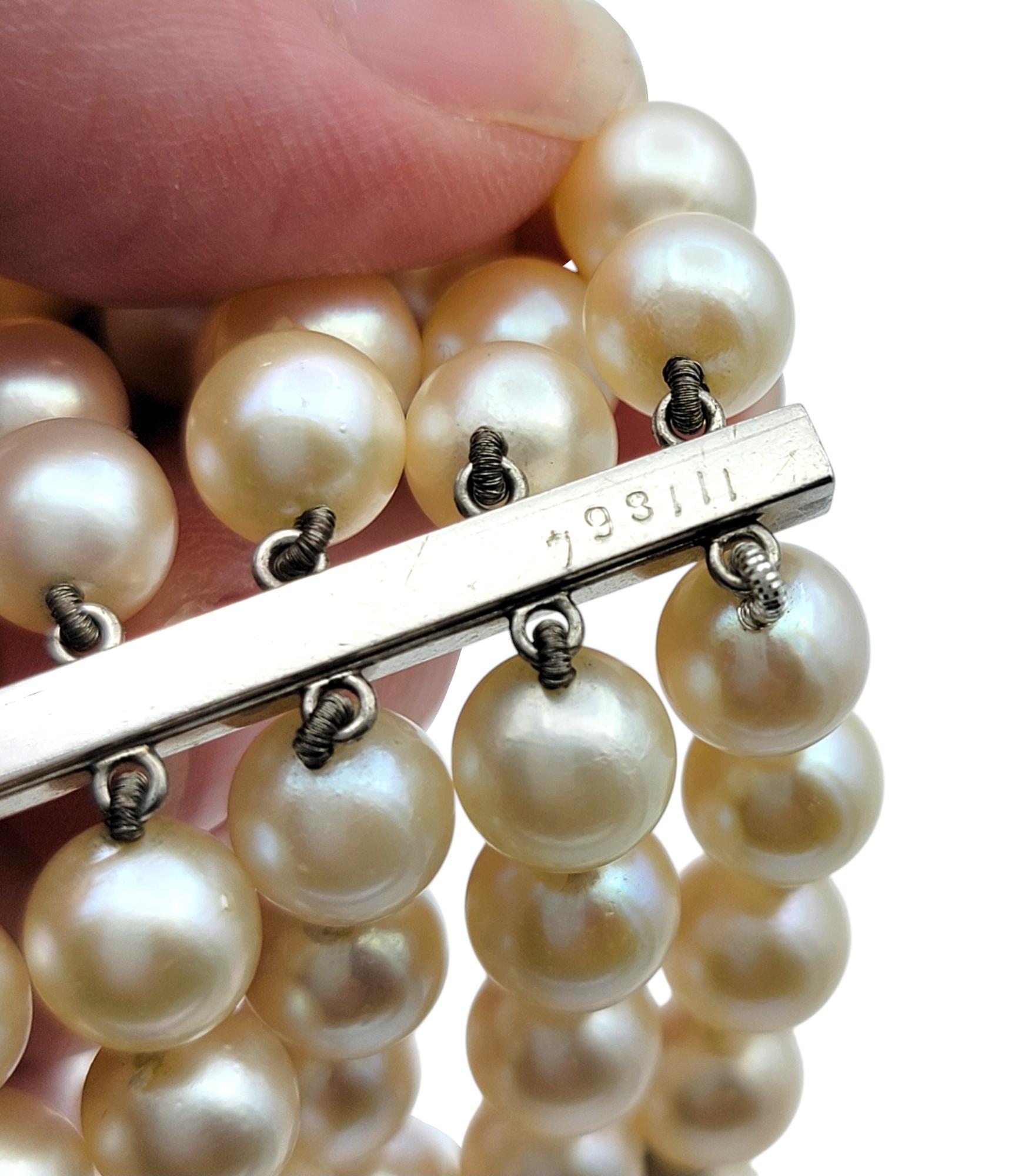 Bracciale vintage con perle coltivate e diamanti a più fili in platino in vendita 3