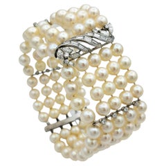 Bracelet vintage à plusieurs brins en platine avec perles de culture et diamants