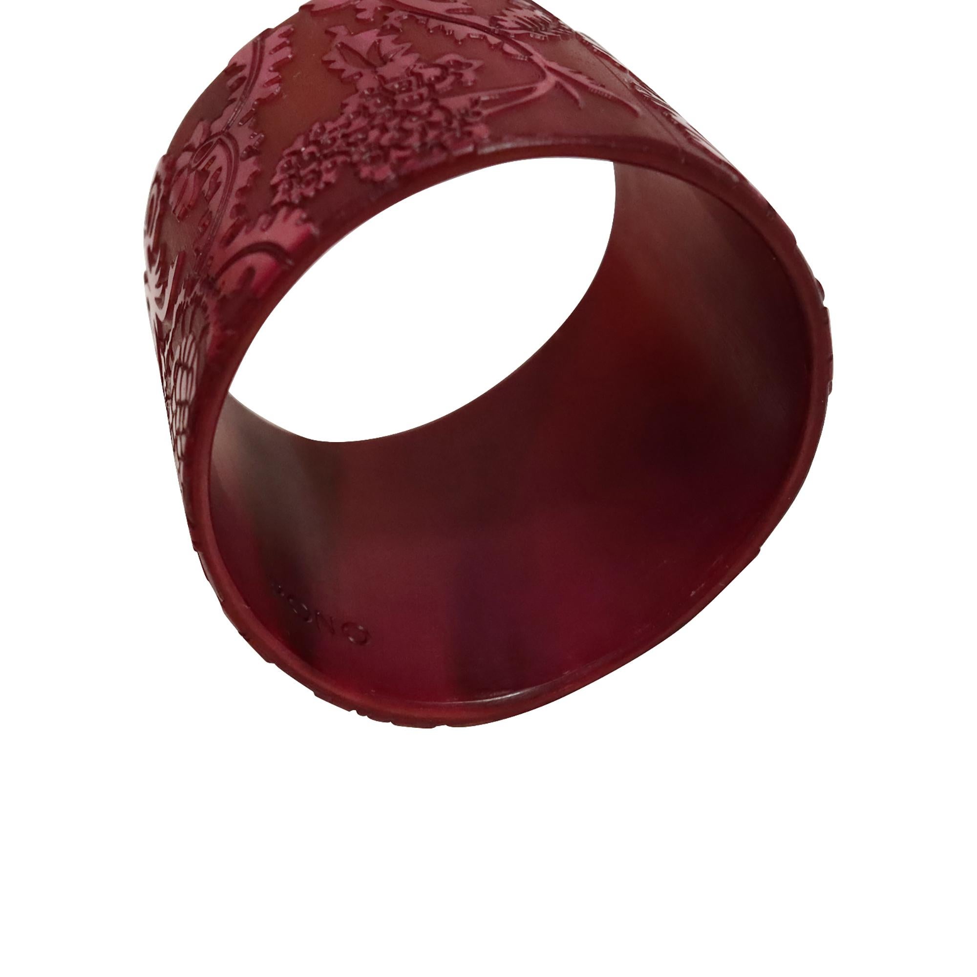 Vintage Wide Red Resin Flower Design Cuff Circa 1990s For Sale 5