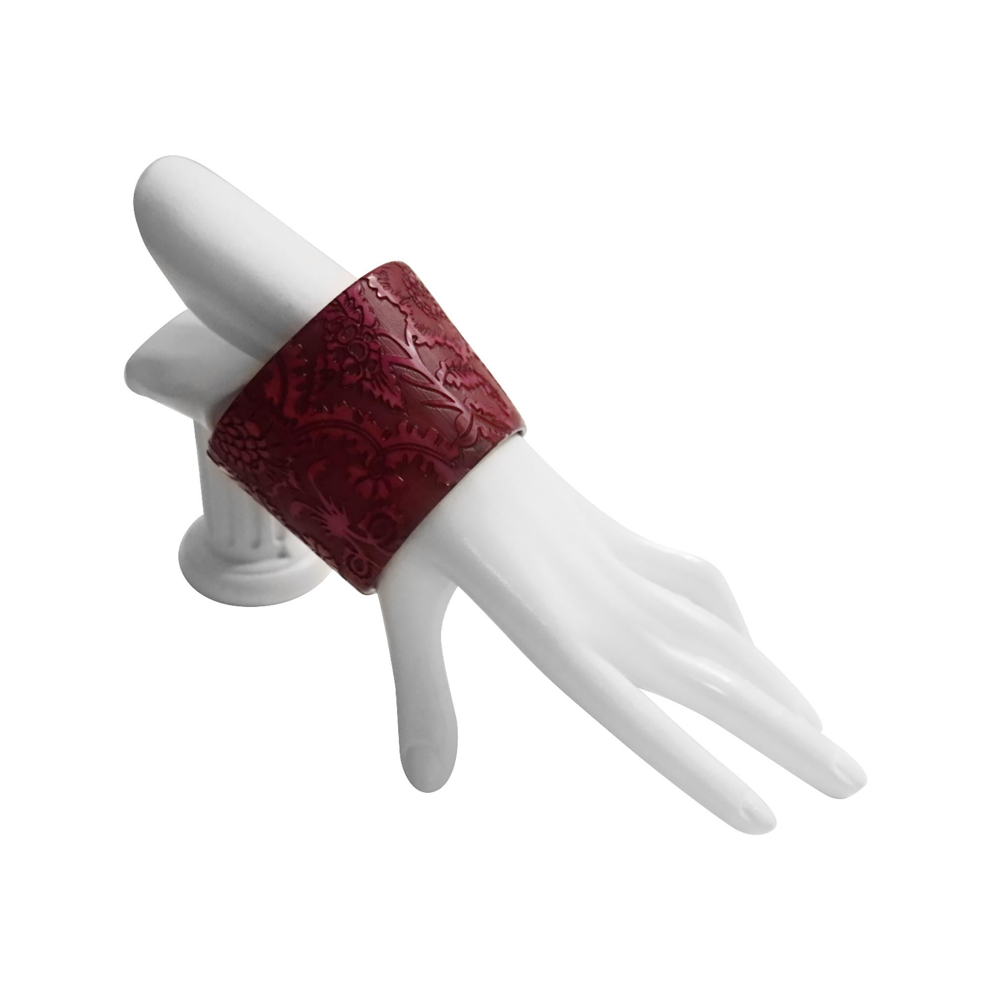Vintage Wide Red Resin Flower Design Cuff Circa 1990s For Sale 1
