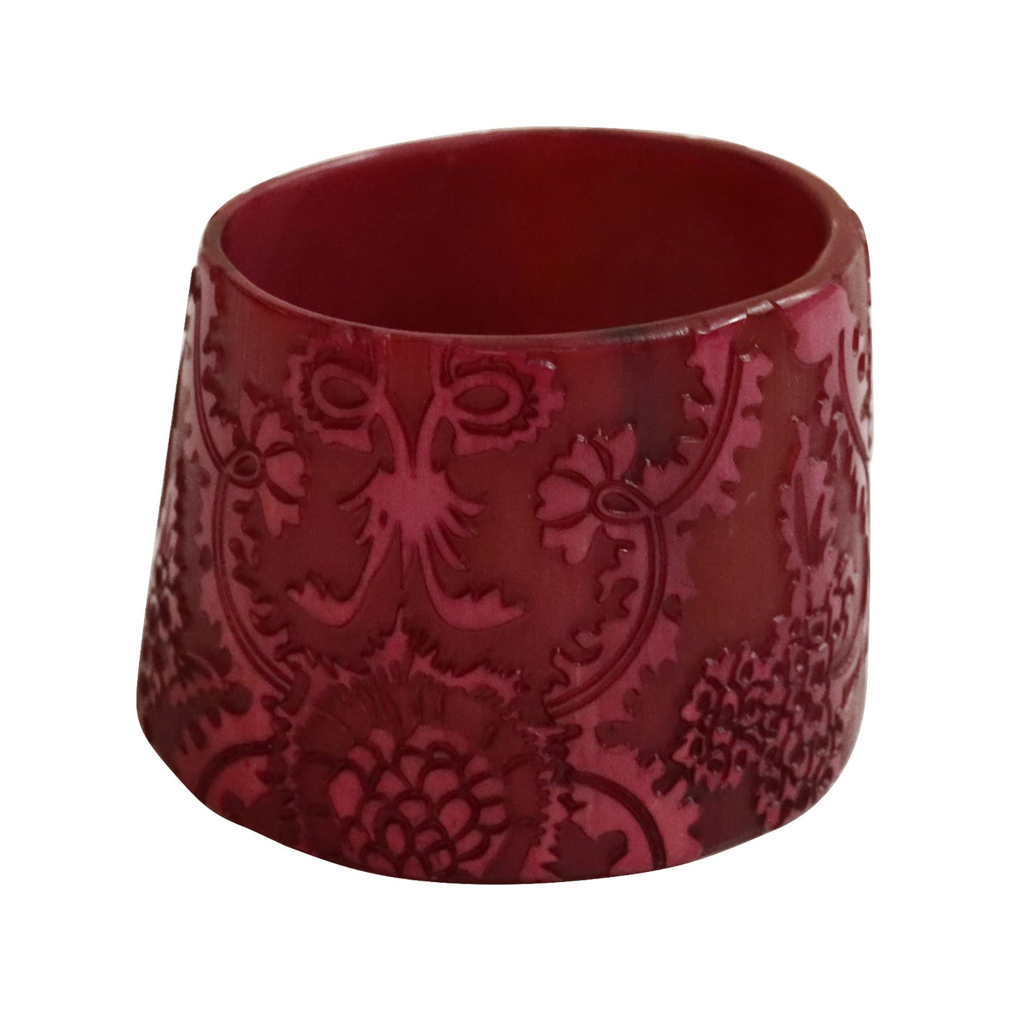 Vintage Wide Red Resin Flower Design Cuff Circa 1990s For Sale 2