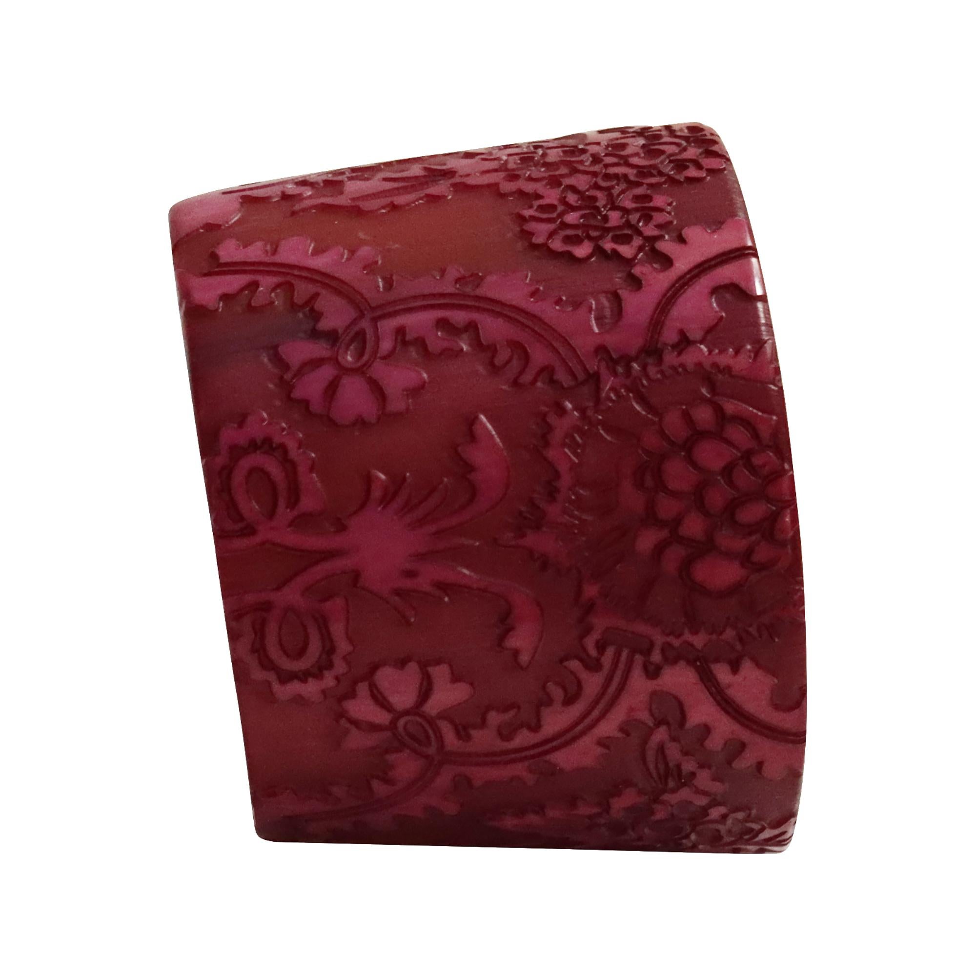 Vintage Wide Red Resin Flower Design Cuff Circa 1990s For Sale 3