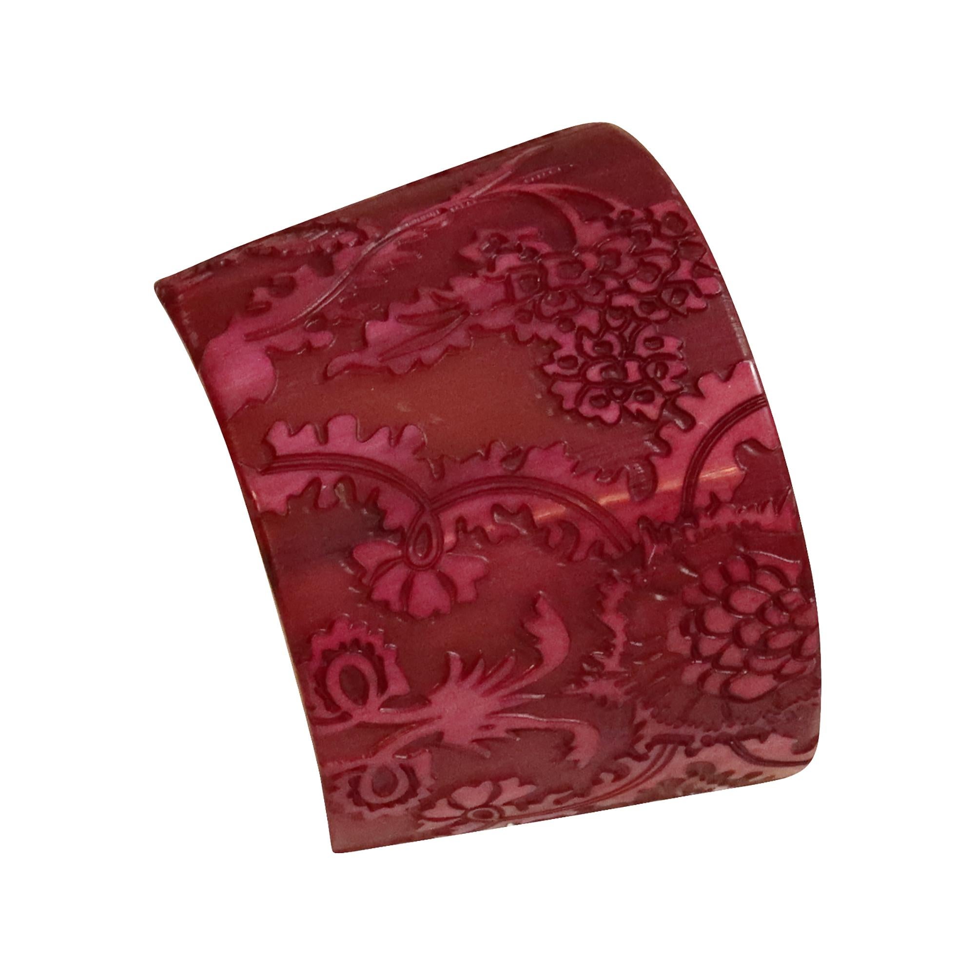 Vintage Wide Red Resin Flower Design Cuff Circa 1990s For Sale 4