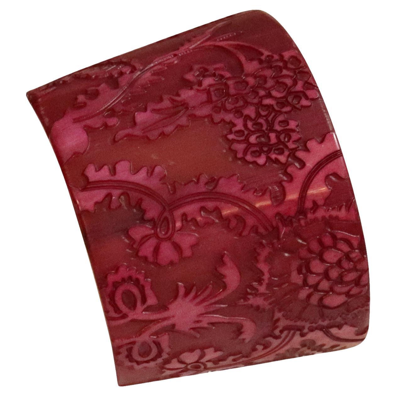 Vintage Wide Red Resin Flower Design Cuff Circa 1990s For Sale
