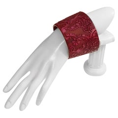 Vintage Wide Red Resin Flower Design Cuff Circa 1990s