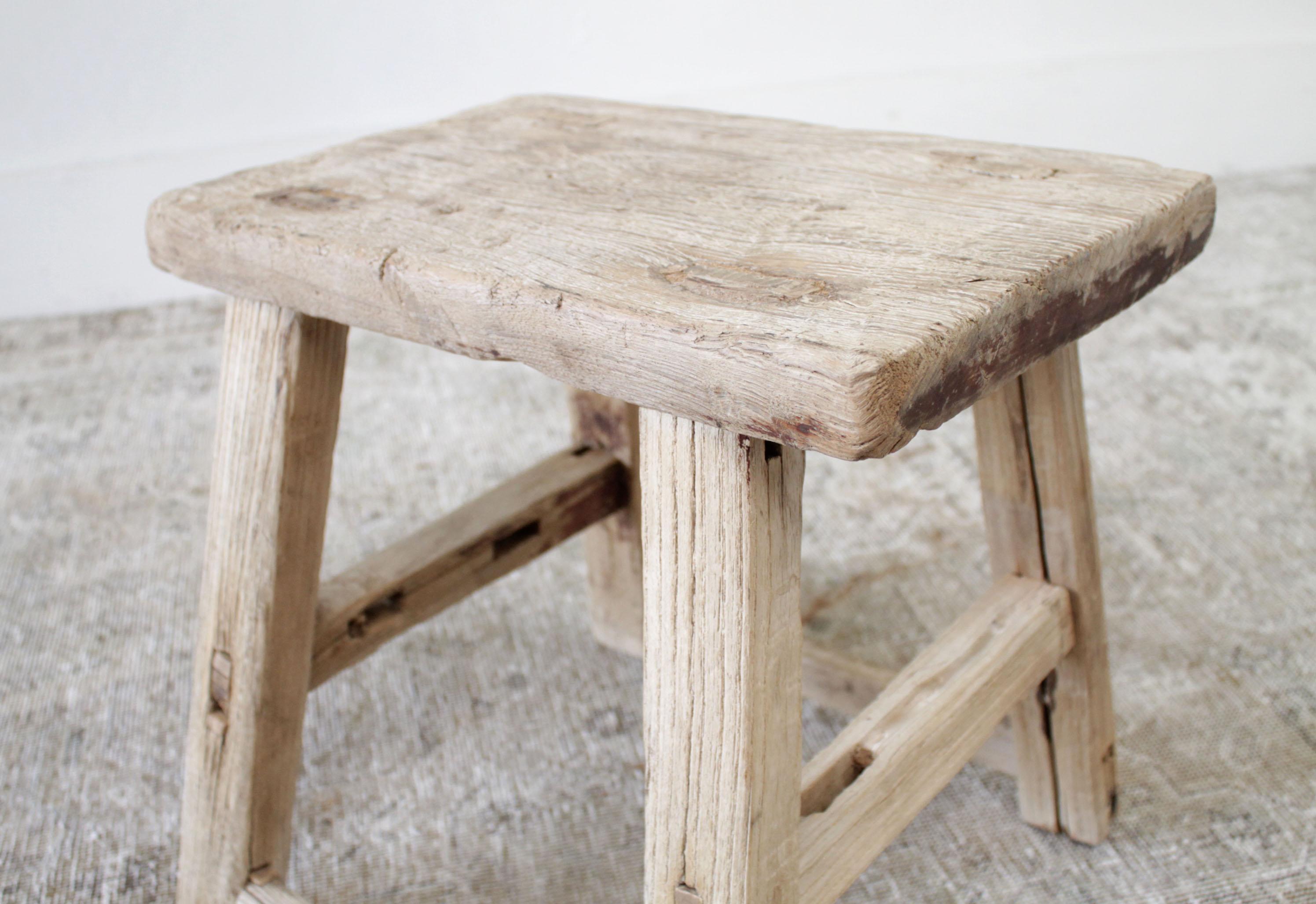 20th Century Vintage Wide Seat Elm Wood Stool or Side Table For Sale