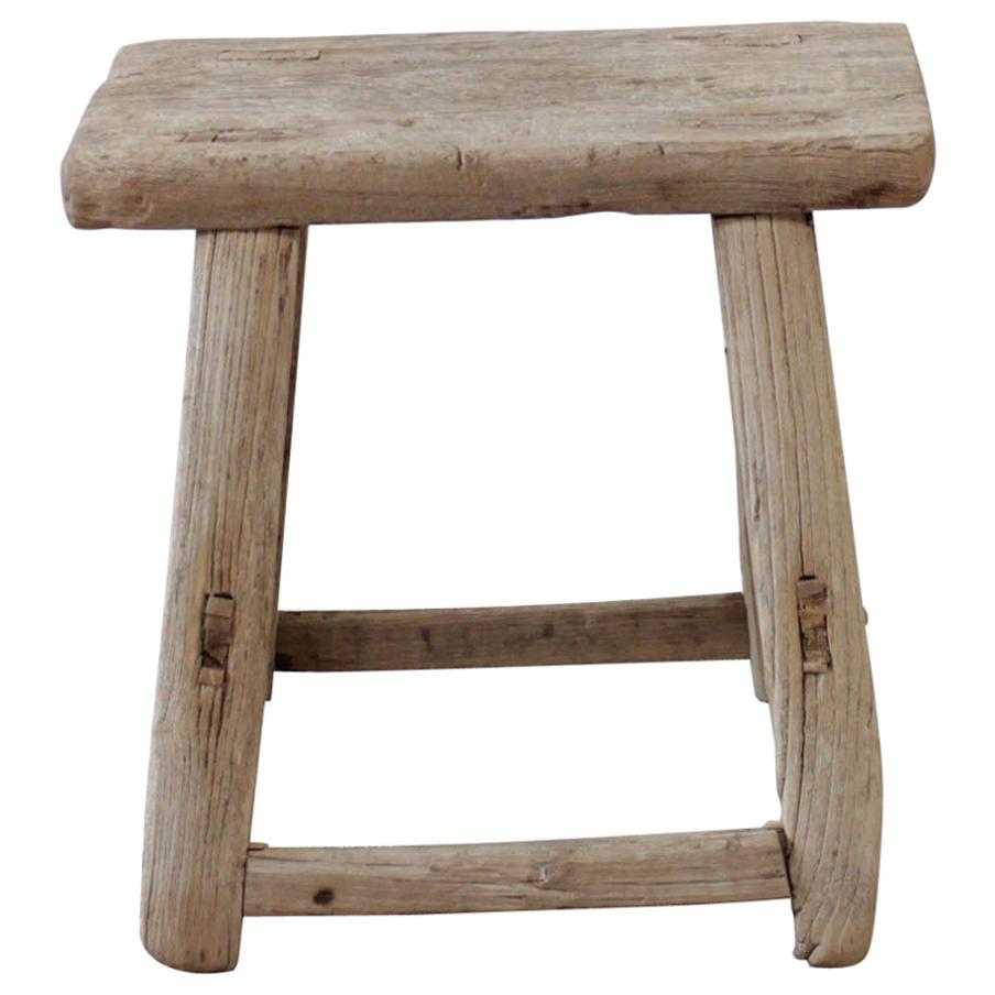 Vintage Wide Seat Elm Wood Stool or Side Table For Sale