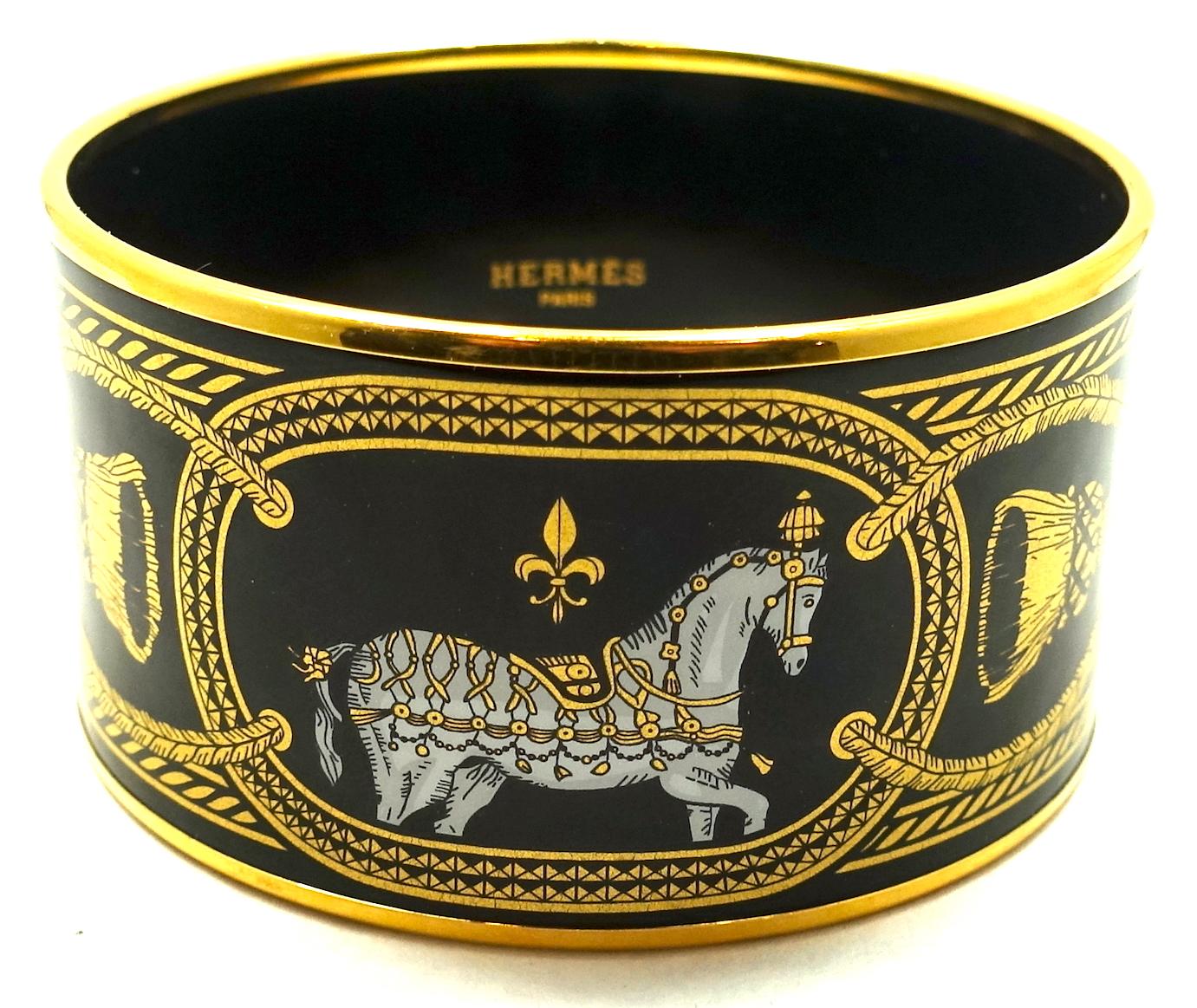 Vintage Wide Signed Hermes Multi-Color Enamel Horse Cuff Bracelet For Sale 2