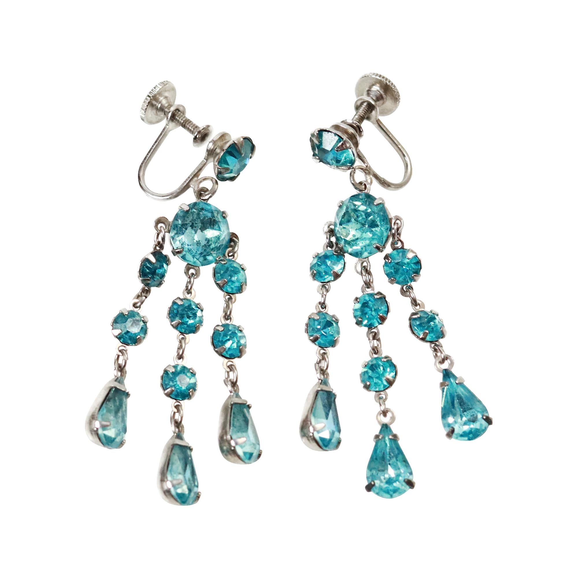 Vintage Wiesner Round and Pear Dangling Earrings circa 1940s For Sale 2