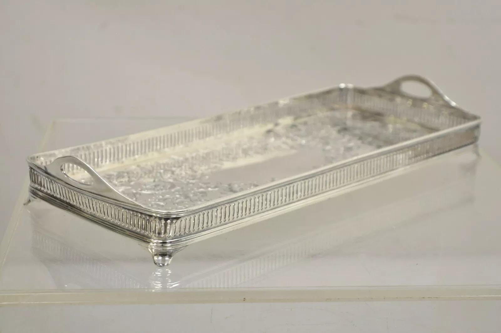 Vintage Wilcox Victorian Floral Engraved Narrow Silver Plated Trinket Dish For Sale 6