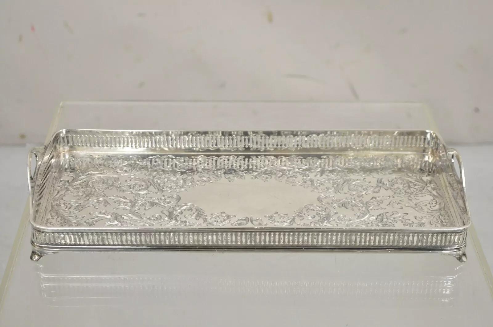 Vintage Wilcox Victorian Floral Engraved Narrow Silver Plated Trinket Dish. Circa Mid 20th Century. Measurements: 2.25