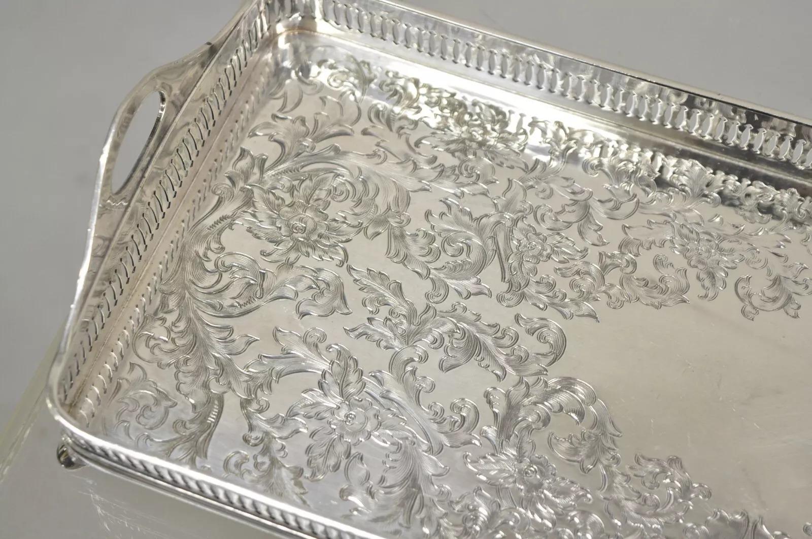 Unknown Vintage Wilcox Victorian Floral Engraved Narrow Silver Plated Trinket Dish For Sale