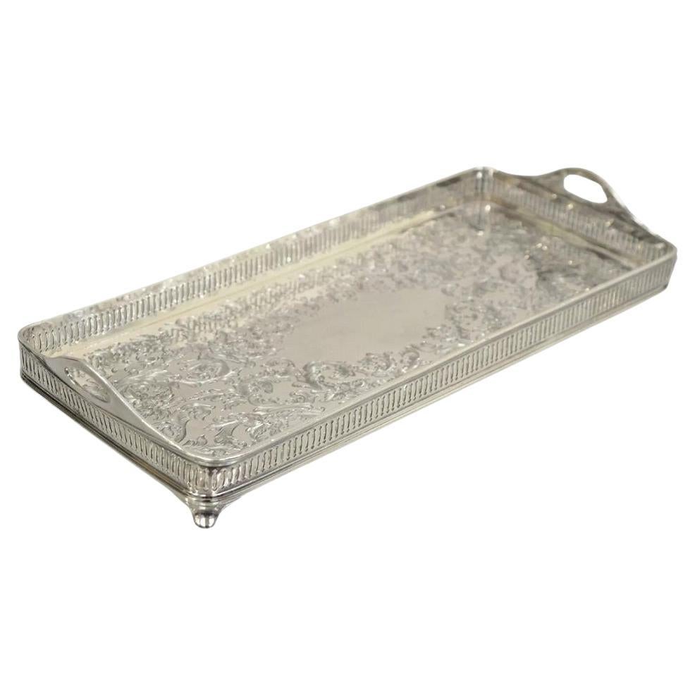 Vintage Wilcox Victorian Floral Engraved Narrow Silver Plated Trinket Dish