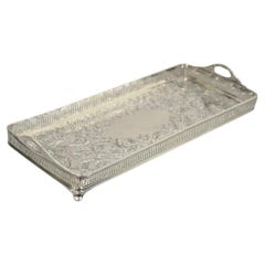 Vintage Wilcox Victorian Floral Engraved Narrow Silver Plated Trinket Dish