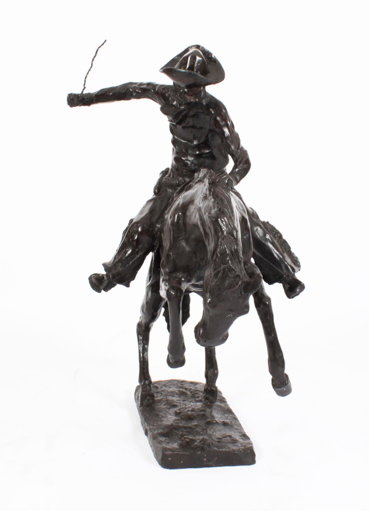 Vintage Wild West Cowboy After Remington Bronze 20th Century For Sale 2