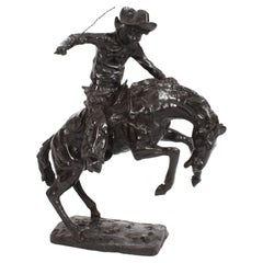 Vintage Wild West Cowboy After Remington Bronze 20th Century