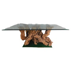 Vieille table à manger Wildwood Crafted California Grapevine Glass Top Dining Table