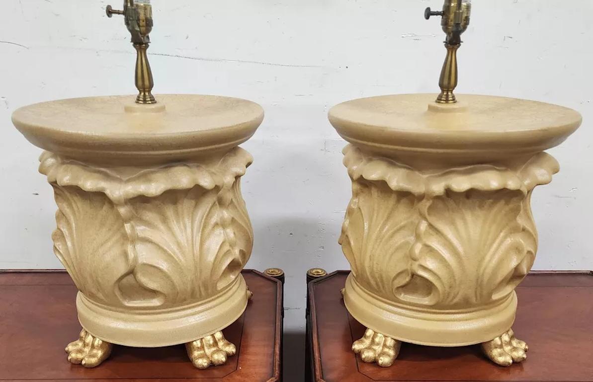 Wildwood Lamps d'epoca in ceramica dorata con piedini a zampa di gallina Coppia in vendita 5
