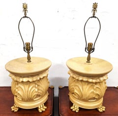 Vintage WILDWOOD Table Lamps Ceramic Gilt Paw Footed Pair