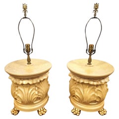 Vintage WILDWOOD Table Lamps Ceramic Gilt Paw Footed Pair