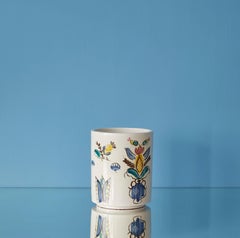 Vintage Wilhelm Kåge Ceramic Vase in White with Flower Decoration, Sweden, 1940s