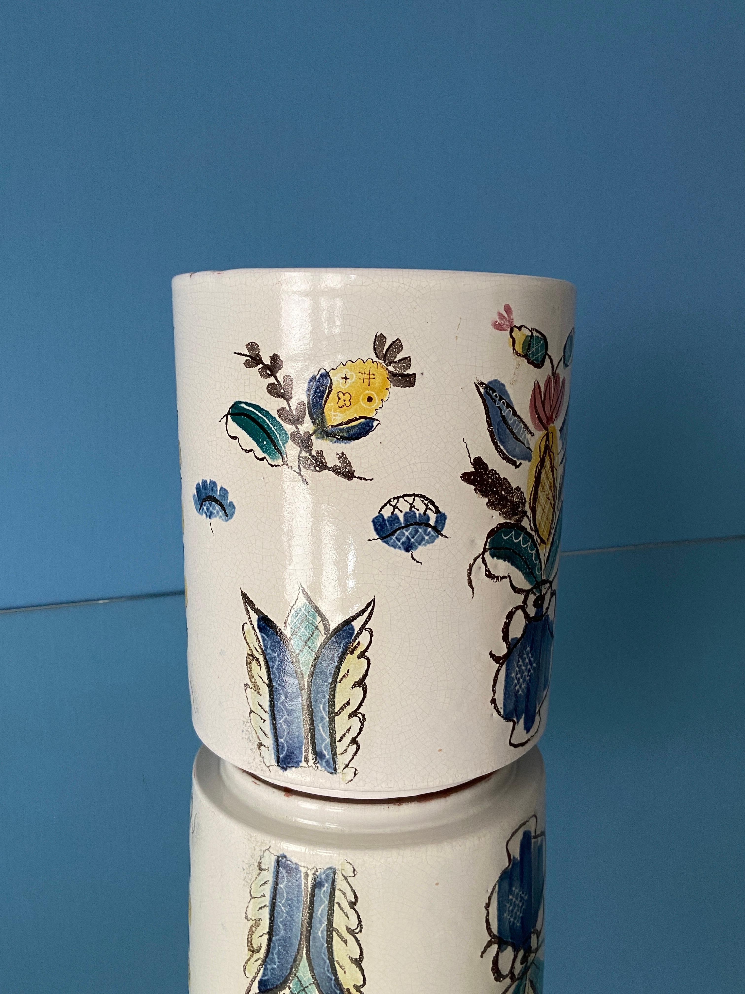 Mid-20th Century Vintage Wilhelm Kåge Ceramic Vase in White with Flower Decoration, Sweden, 1940s For Sale