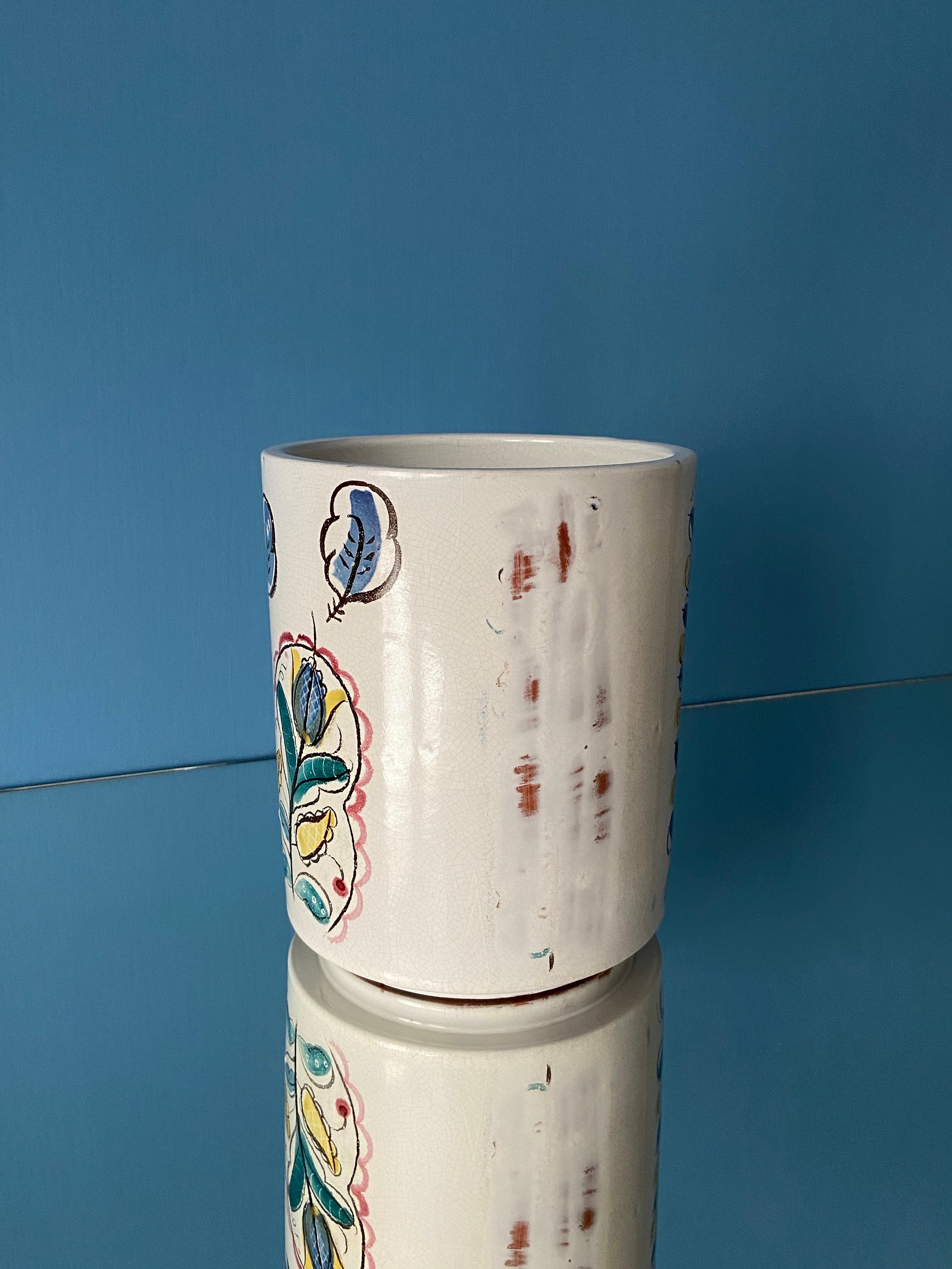 Vintage Wilhelm Kåge Ceramic Vase in White with Flower Decoration, Sweden, 1940s For Sale 3