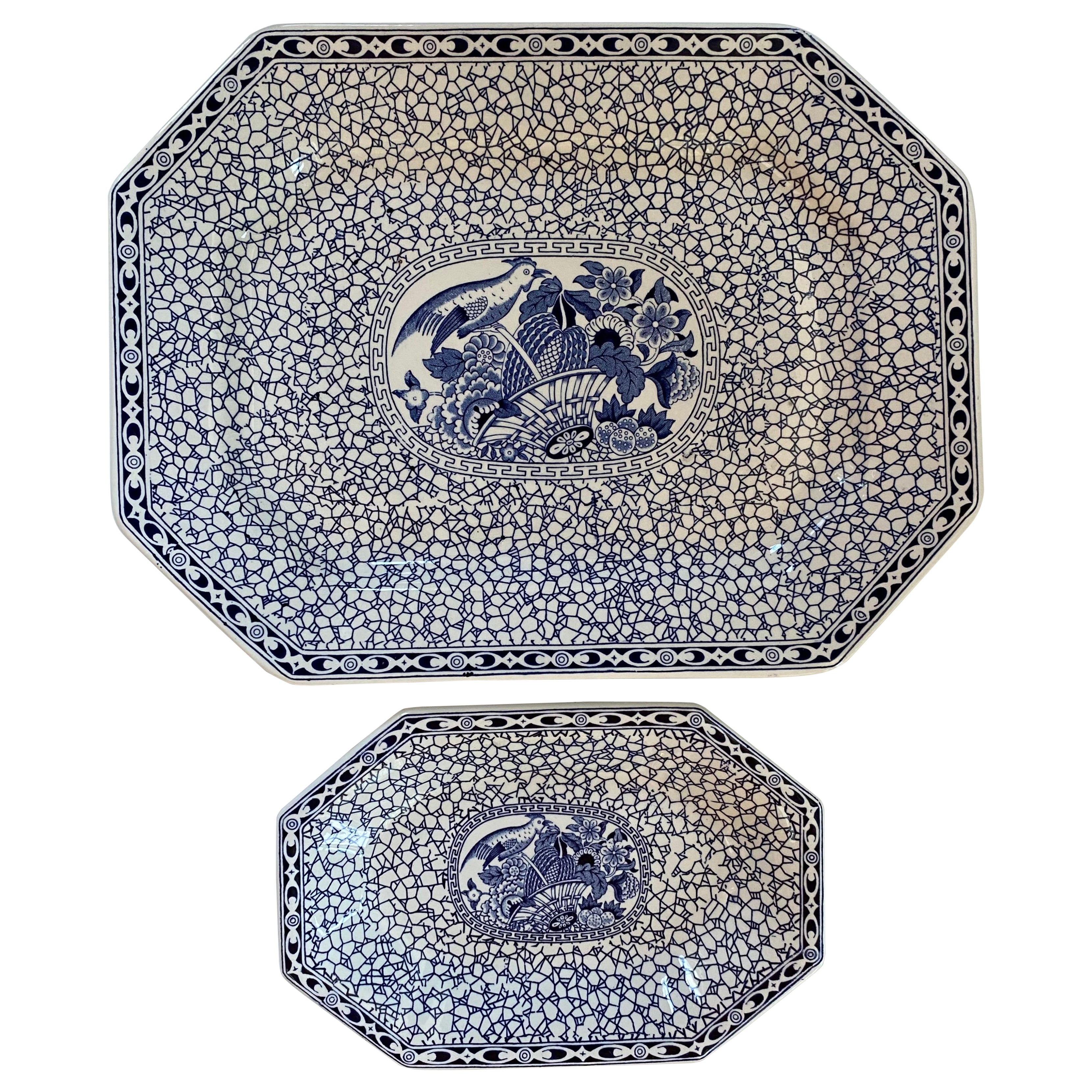 Vintage William Adams 
Sons Staffordshire Pottery Dishes “Chinese Bird” Pair For Sale