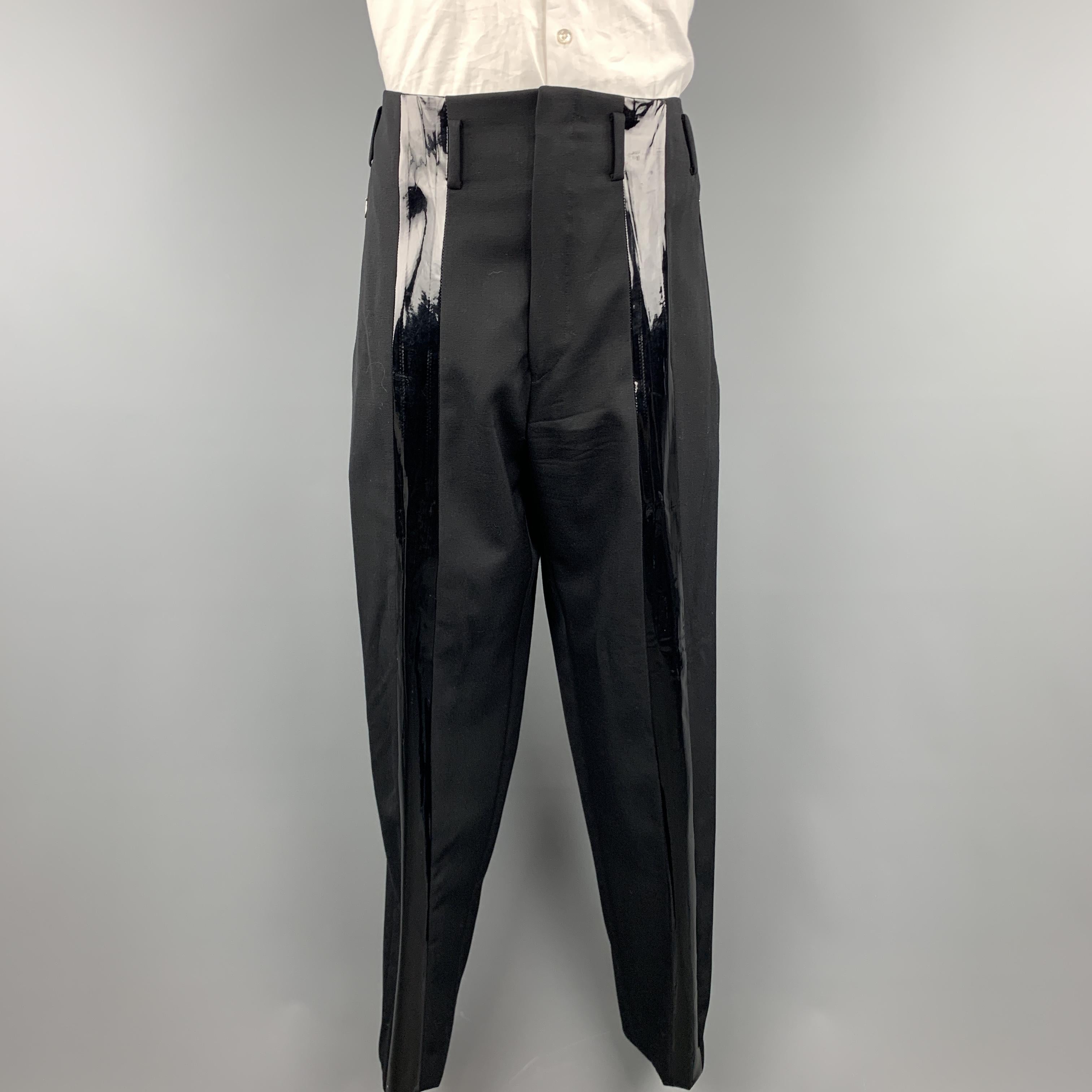 Men's Vintage WILLIAM B Size 40 Black Wool Vinyl Stripe 3 Snap Suit