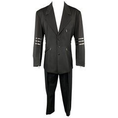 Vintage WILLIAM B Size 40 Black Wool Vinyl Stripe 3 Snap Suit